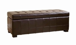 Leather Ottoman Storage Bench Rectangle Dark Brown Classic Tufted Dimpled - £219.00 GBP