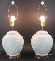 Pair Of Safran &amp; Glucksman White Ceramic Lamps Art Deco Wave Scales Pattern Vtg - £357.30 GBP