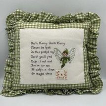 Tooth Fairy Green White Check Gingham Handmade Pillow - £15.25 GBP