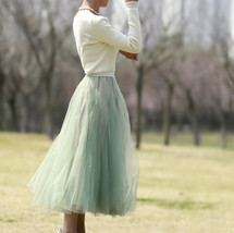 Sage Green Tulle Midi Skirt Outfit Women Plus Size Ruffle Tulle Skirt image 5