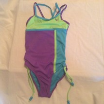 Justice swimsuit Size 6 purple 1 piece outfit beads metallic girls - £12.35 GBP