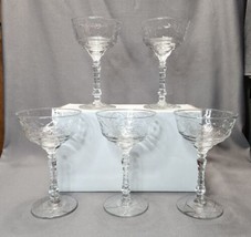 Vintage Libbey Rock Sharpe Normandy Crystal Champagne Coupe Glasses Saucers (x5) - £31.13 GBP