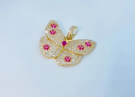 2Ct Round Cut Lab-Created Ruby Women Butterfly Pendant 14k Yellow Gold Plated - £203.66 GBP