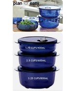 Tupperware Vent N Serve Microwave 3 pc Bowls Set Rounds Navy Blue Seals New - €42,54 EUR