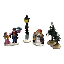 Lot Peddler Tree Snowman VTG Hand-Painted Resin Christmas Village Figurine Set - £14.45 GBP