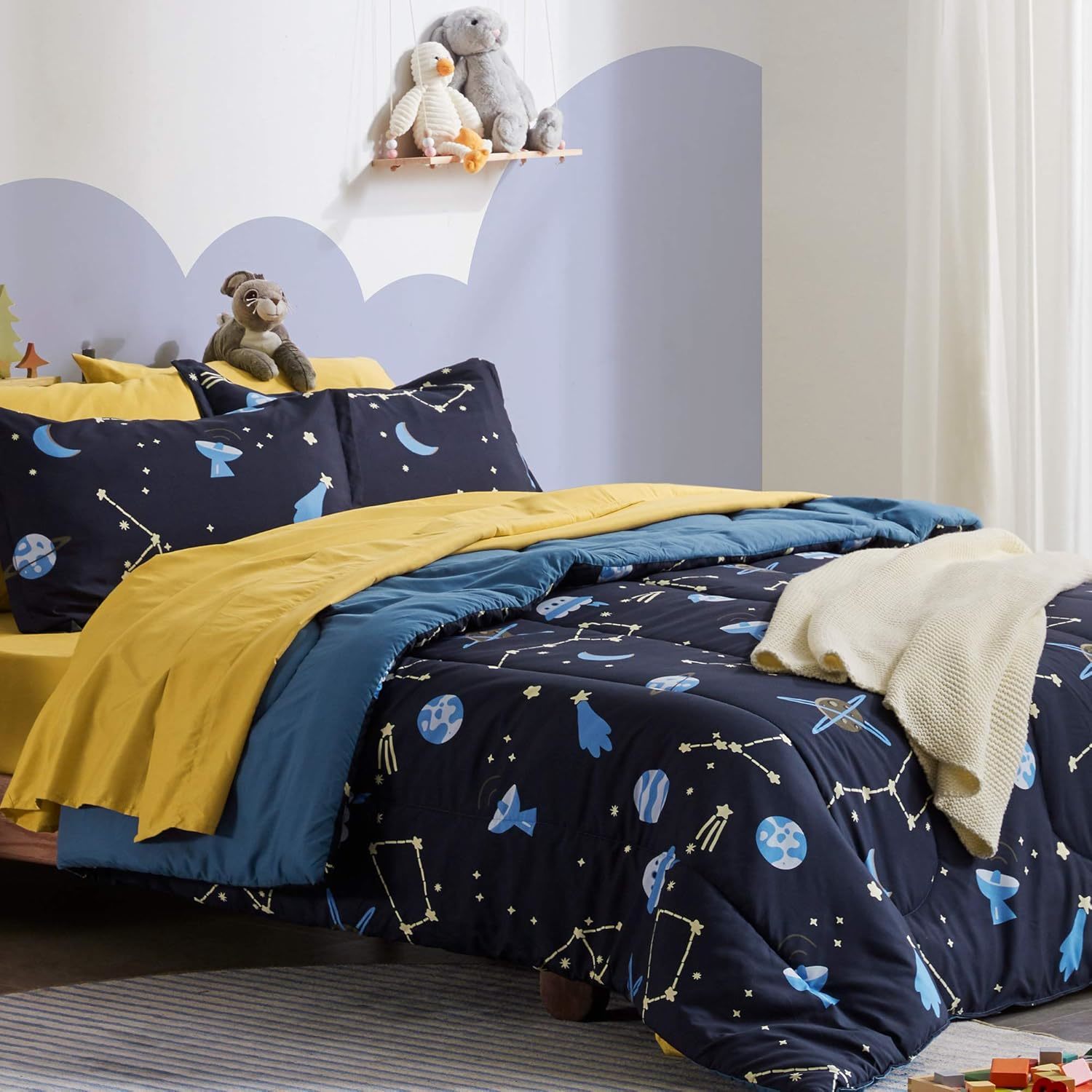 SLEEP ZONE Kids Twin Bedding Comforter Set - Super Cute & Soft Kids Bedding 5 Pi