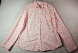 Merona Shirt Womens Size Medium Pink White Cotton Long Sleeve Collar Button Down - £6.77 GBP