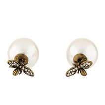 Auth Christian Dior Pearl Bee Crystal Mise En Dior Tribales Earrings Gold - £239.75 GBP
