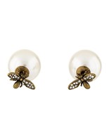 AUTH CHRISTIAN DIOR Pearl Bee Crystal Mise En Dior Tribales Earrings Gold - £243.58 GBP