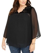 MSRP $65 Style &amp; Co Plus Size Swiss-Dot Velvet-Yoke Top Black Size 3X - $19.24