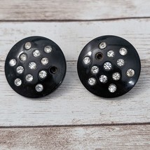 Vintage Clip On Earrings Black with Clear Gem 1 &amp; 1/8&quot; - Some Missing - £5.21 GBP