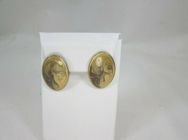 Vintage Neutral Tan Beige Button Enamel Pierced Earrings 51523 - £12.62 GBP