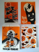 Halloween Candy Trick Or Treat Bags 4 Vintage Flying Witches Goblins Black Cats - £12.33 GBP