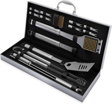 16PC Grill Set with Spatula, Tongs, Skewers, Case – Barbecue Tools - £15.29 GBP
