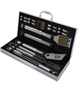 16PC Grill Set with Spatula, Tongs, Skewers, Case – Barbecue Tools - £15.11 GBP