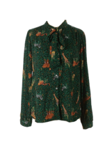 NWT J.Crew Factory Long-sleeve Bow Top in Green Tie Neck Safari Button-up S - £52.24 GBP