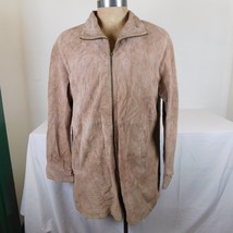 Bagatelle Women Suede Leather Light Brown Jacket Full Zip Mock Neck Size L FLAW - £15.46 GBP