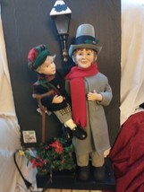 Vintage Holiday Creations Tiny Tim And Scrooge 30&quot; Animated Lamp Post working  - £35.04 GBP
