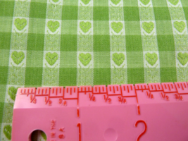 Green and White Woven Fabric with hearts 1/4&quot; squares Ginghan Look Vtg 1.25 yard - £15.87 GBP