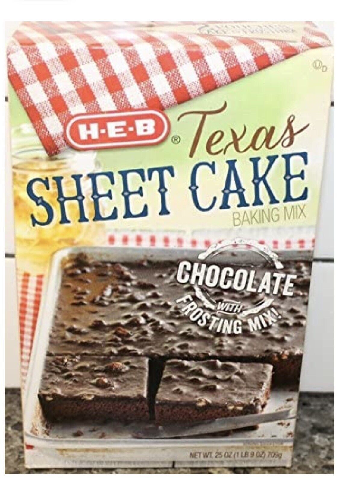 Primary image for HEB Texas Sheet Cake mix. 25 oz box pack of 1