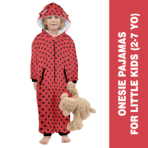 Lady Bug Polkadot Black Red Flannel Hooded Onesie Pajamas For Little Kids - £34.60 GBP