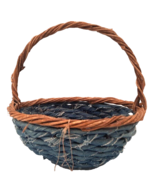 VTG Rustic Twig Basket Rag Rolled by Hand Country Blue Cotton RARE Heavy... - £21.98 GBP