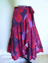 Anthropologie NWT Hutch Printed Wrap Hi Low Skirt M Red Purple Floral Ruffle - £62.42 GBP
