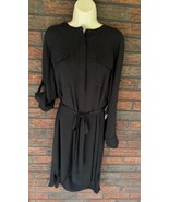 Simply Vera Wang Dress Large Black Roll Tab Long Sleeve Tie Waist Chiffo... - $23.75