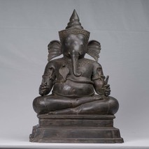 Ganesh - Antique Thai Style Bronze Seated 2-Arm Ganesha Statue - 65cm/26&quot; - £2,907.39 GBP