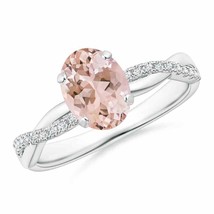ANGARA 8x6mm Natural Morganite Twist Shank Ring with Diamonds in Sterling Silver - £358.75 GBP+