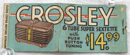 Vintage Matchbook Cover Crosley 6 Tub Super Sextette $14.99 ~ Radio - £3.98 GBP