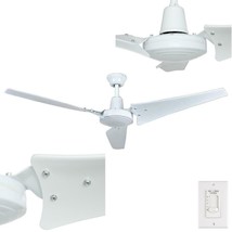 60 in Energy Star Ceiling Fan White Work Shop Industrial Garage Wallmount Remote - £105.83 GBP