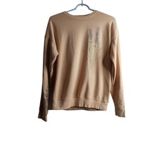 Crew neck sweatshirt Tan  blue floral embrace all that is you sleeve Sz s/m - $118.85 MXN