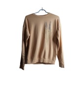 Crew neck sweatshirt Tan  blue floral embrace all that is you sleeve Sz s/m - $118.85 MXN