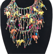 Vintage African Multi-Strand Wooden Carved Animal And Beads Necklace 19&quot;... - £40.67 GBP