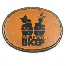 Vintage Double Duty Bicep Belt Buckle Weed &amp; Grass Control Farm Advertise RARE - £15.92 GBP
