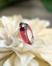 Angelique De Paris Ring Pink Resin 925 Silver Size 7 Rare Fashion Jewelry - £56.37 GBP