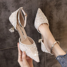 Bling Shiny Women Pumps New Ankle Strap Crystal High Heels Shoes Woman Pointed T - £27.75 GBP
