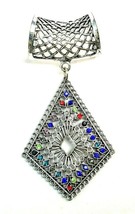Scarf Jewelry Pendant Silver Multi Color Rhinestones - £9.34 GBP