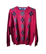 Tommy Hilfiger Gold Red Argyle Sweater XL 100% Cotton Mens Knitwear - £18.42 GBP