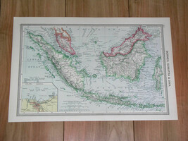 1908 Antique Map Of Sumatra Borneo Brunei Singapore Indonesia Jakarta Inset Map - $33.91