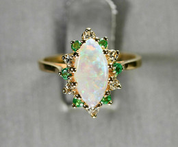 1.80 Ct Marquise Cut Simulated Opal Emerald Diamond Ring925 Silver Gold Plated  - £90.99 GBP