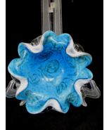 Vintage 7” Murano Art Glass Venetian Ruffled Rim Blue Bowl Dish - $47.49