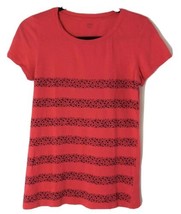 Crown &amp; ivy size Small pink striped tee shirt top 100% cotton lightweight - £6.38 GBP