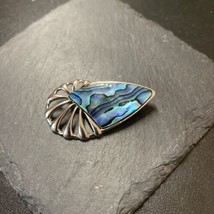 Vintage Ornate Costume Silver Tone Brooch Pin Seashell With Shiny Blue S... - $7.99