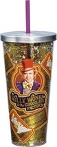 Willy Wonka Movie Image and ICONS 16 oz Glitter Travel Cup with Straw NE... - £12.36 GBP