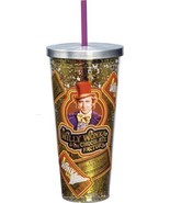 Willy Wonka Movie Image and ICONS 16 oz Glitter Travel Cup with Straw NE... - £12.13 GBP