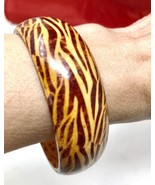 Wooden Animal Print Bangle Bracelet Zebra Trendy Boho - £13.94 GBP