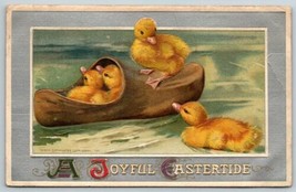 1913 Embossed Postcard Joyful Eastertide Ducklings Ducks Floating Wooden Shoe - £16.17 GBP