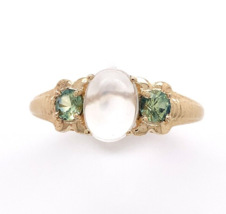 10k Yellow Gold 1.06ct Genuine Natural Moonstone and Green Sapphire Ring #J6462 - £411.71 GBP